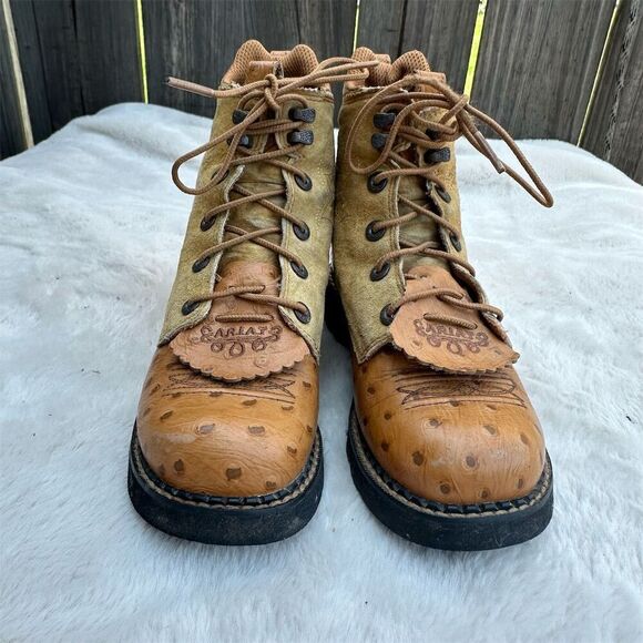 Ariat Youth Little Kids Sz 12 Suede Leather Ostrich Print Cowboy Boots - Picture 5 of 10